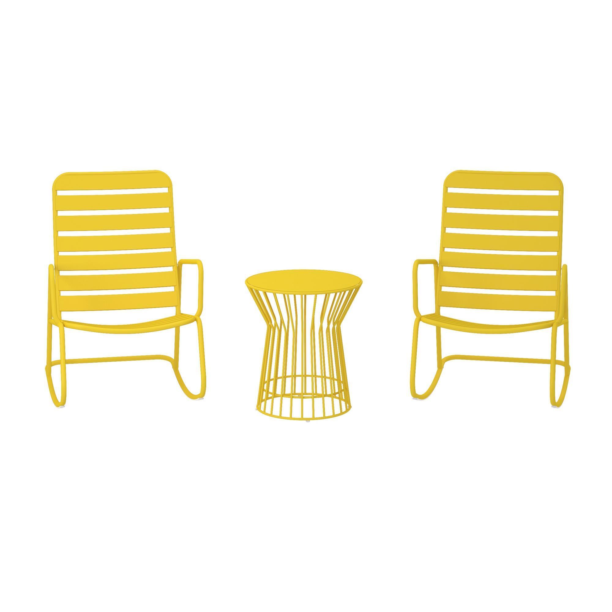 Novogratz, Roberta Outdoor/Indoor Rocker Set, 3 Pc, Yellow, Pieces (qty.) 3, Primary Color Yellow, Seating Capacity 2, Model# 88067YLWE